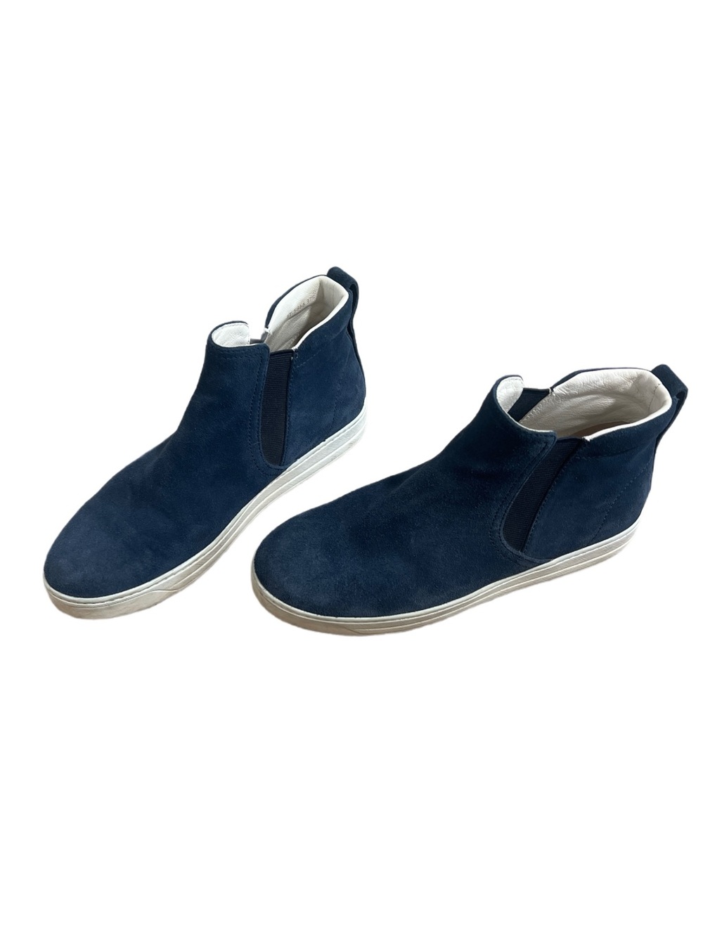 Prada Navy Suede Ankle Booties with White Sole